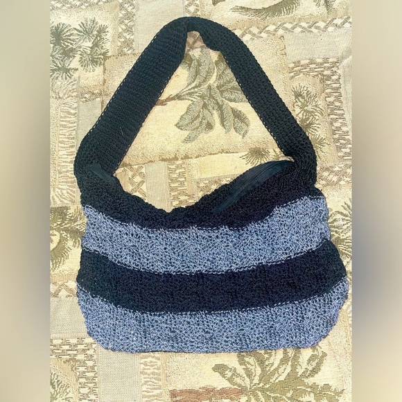Vintage Handbags - Handmade bag gray and black woven bag crotchet bag